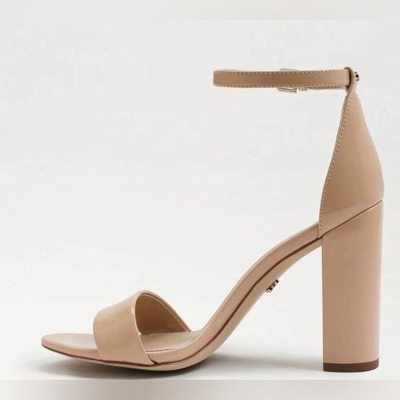 NIB Sam Edelman Yaro Ankle Strap Block Heel Sandals in Patent Beige Blush - Picture 4 of 13